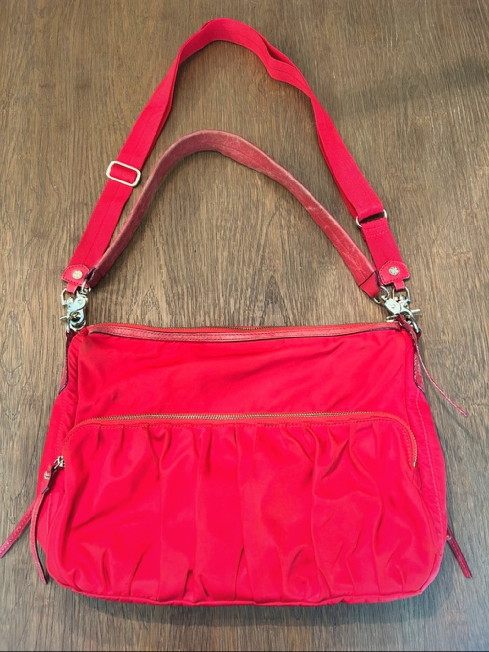 MZ WALLACE Red Bag Nylon Dual Straps Zipper Closures Y2K Pockets Rare